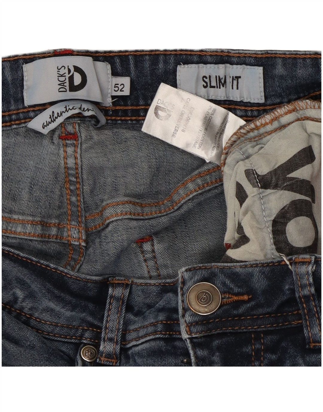 Calça Jeans Slim Masculina Dack IT 52 XL W36 L30 Azul Algodão