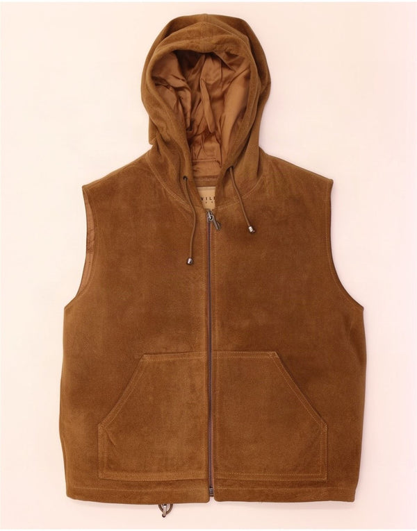 Privilegi feminino camurça com capuz gilet IT 46 grande couro bege