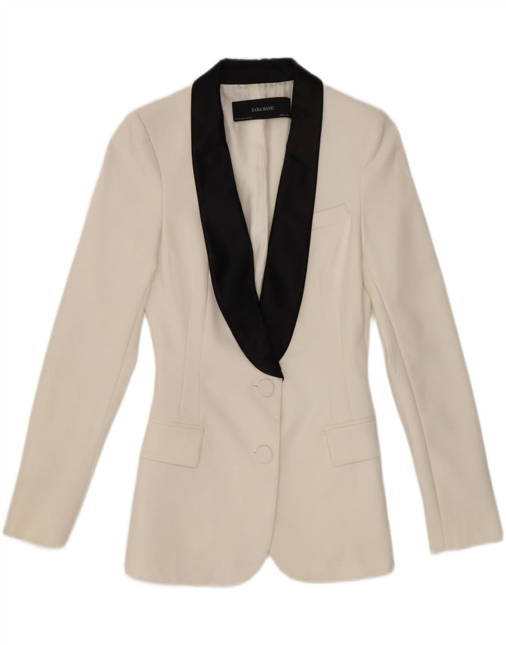 Jaqueta blazer feminina Zara com 2 botões Reino Unido 6 XS branco colorblock poliéster