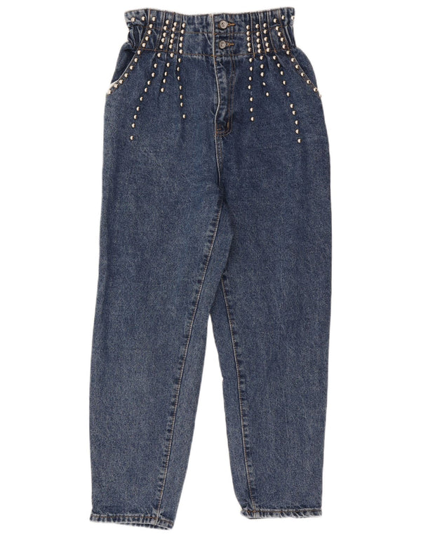 Jeans feminino vintage cintura alta cortado grande W32 L25 algodão azul