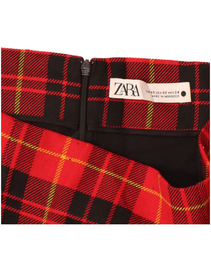 Mini saia feminina Zara XS W24 poliéster xadrez vermelho