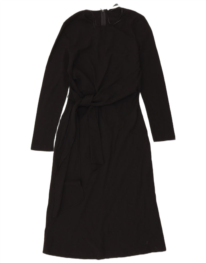 Vestido maxi feminino de manga comprida ZARA Reino Unido 12 lã preta média