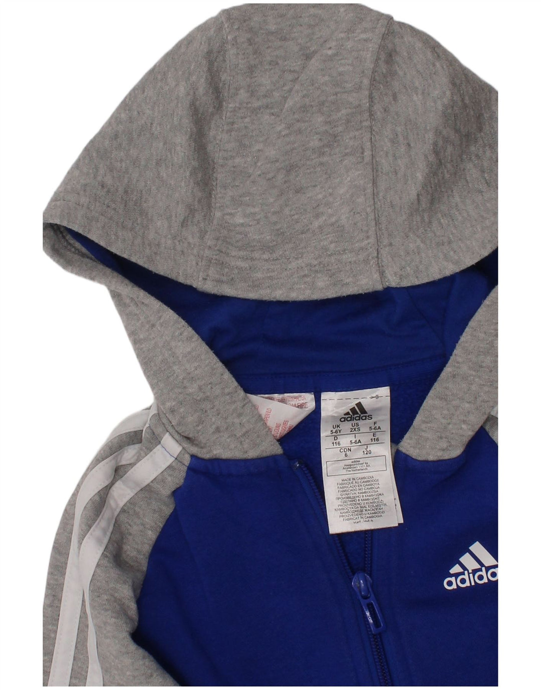 ADIDAS Suéter feminino com capuz e zíper 5-6 anos azul algodão colorblock