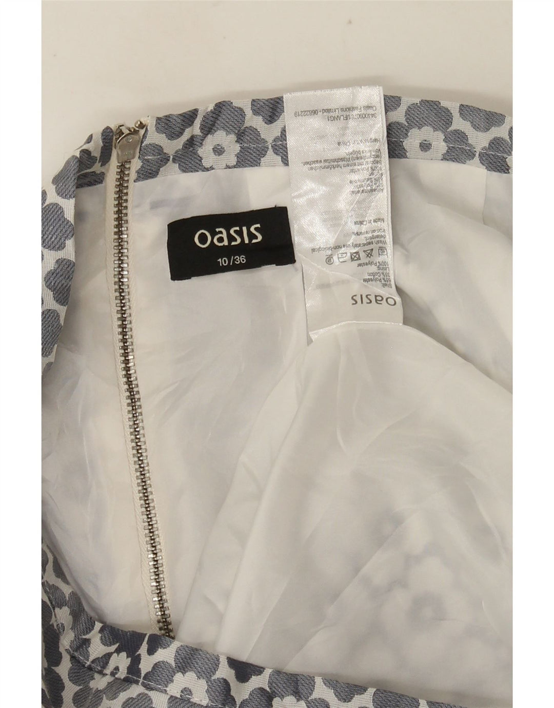 Mini saia feminina Oasis UK 10 pequena W28 cinza floral poliéster
