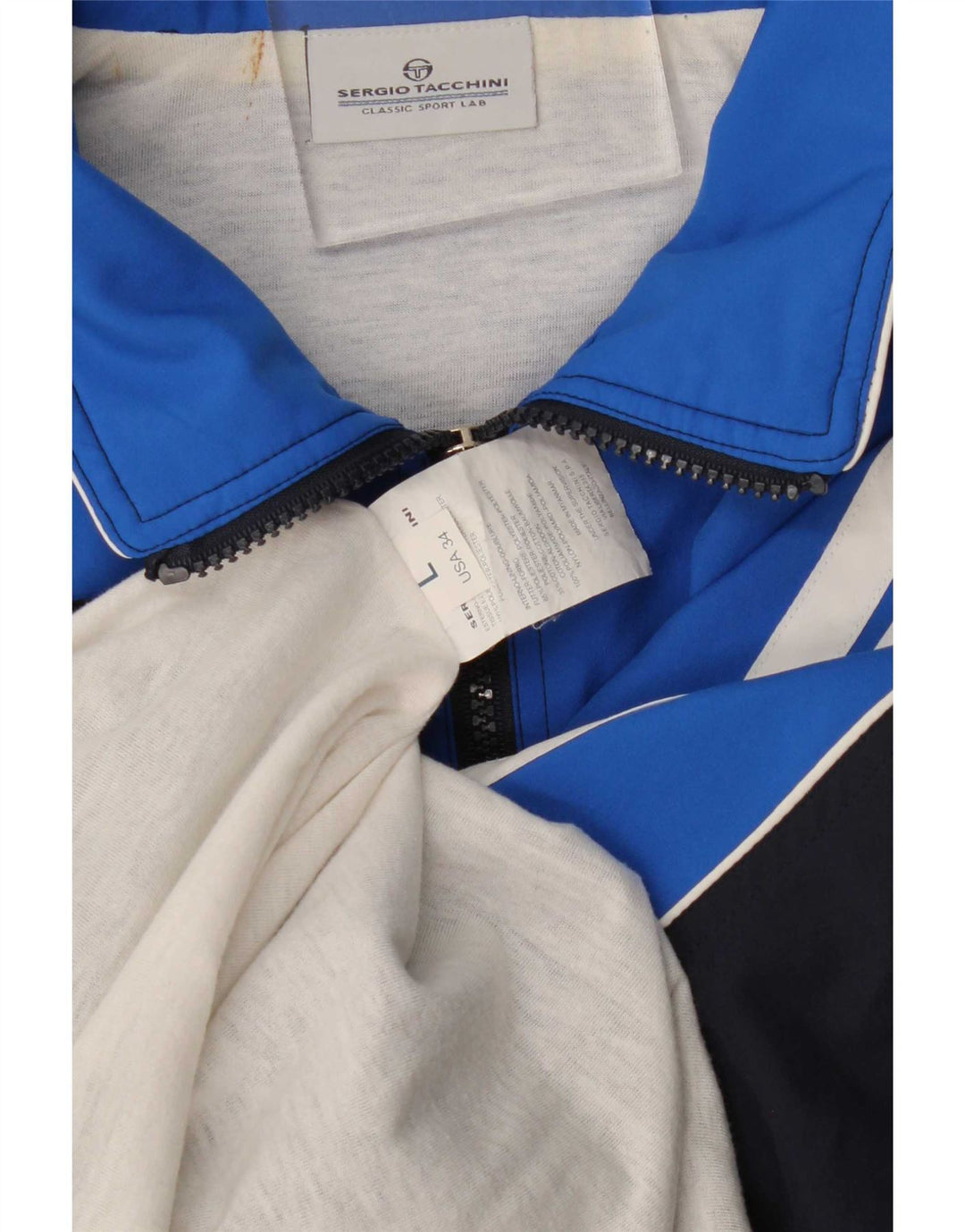 Sergio Tacchini Jaqueta masculina de agasalho grande bloco colorido azul marinho