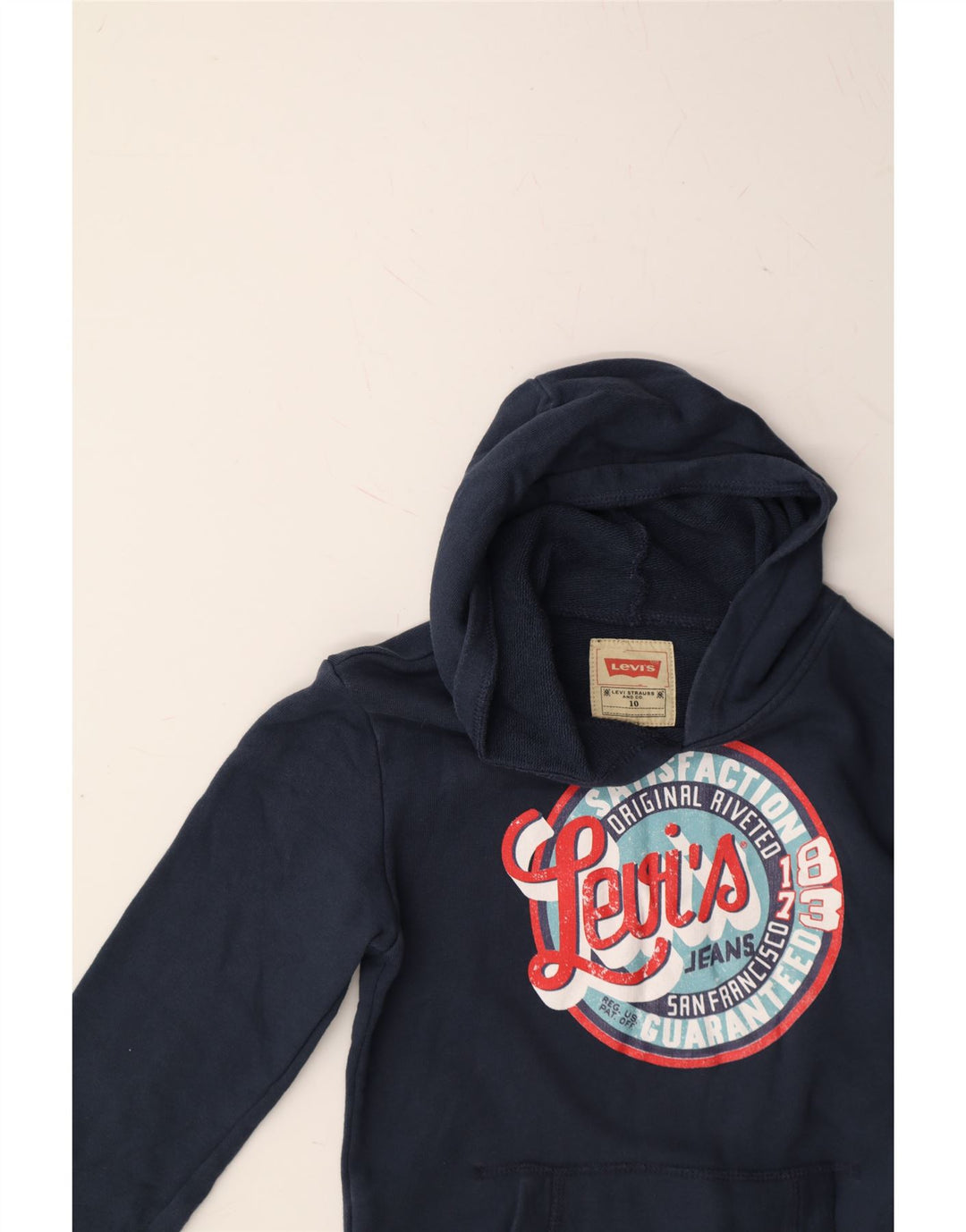 LEVI'S Boys Graphic Hoodie Jumper 9-10 Years Navy Blue Cotton Vintage Levi's and Second-Hand Levi's from Messina Hembry 