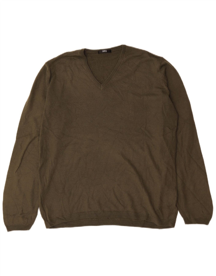 Suéter masculino Marks & Spencer com decote em V XL cáqui acrílico