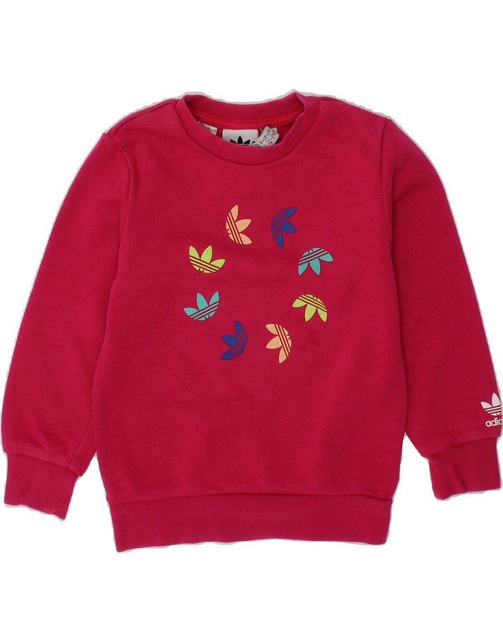 ADIDAS Girls Graphic Sweatshirt Jumper 3-4 Years Pink Cotton Vintage Adidas and Second-Hand Adidas from Messina Hembry 