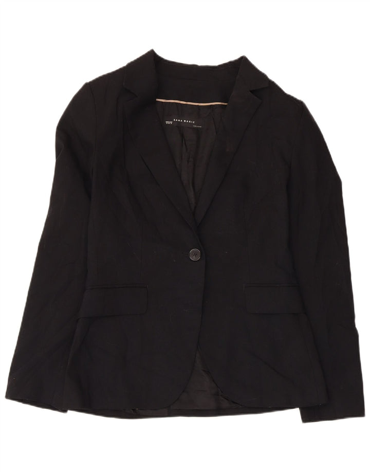 Jaqueta blazer feminina Zara com 1 botão EU 38 poliéster preto pequeno