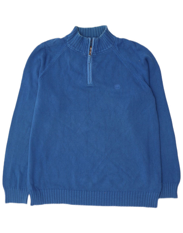 TIMBERLAND Mens Regular Fit Zip Neck Jumper Sweater 2XL Blue Cotton
