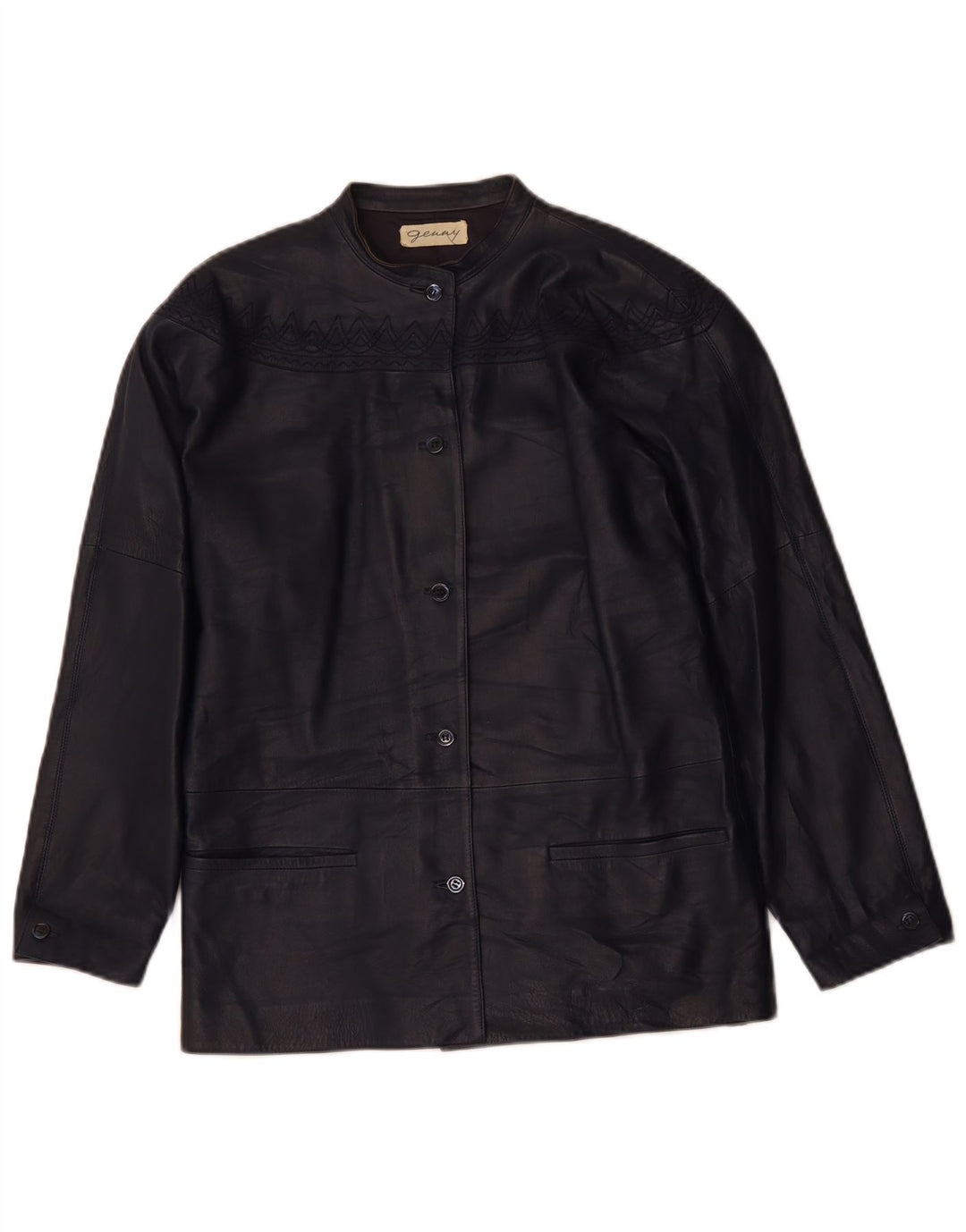 Jaqueta feminina de couro oversized GENNY EU 34 XS azul marinho