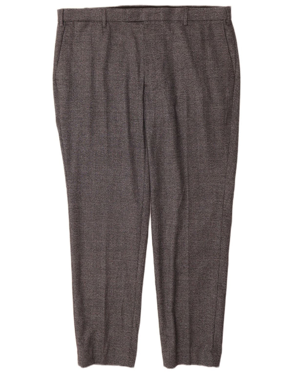 Calça masculina de terno reto Marks & Spencer sob medida W40 L31 cinza xadrez