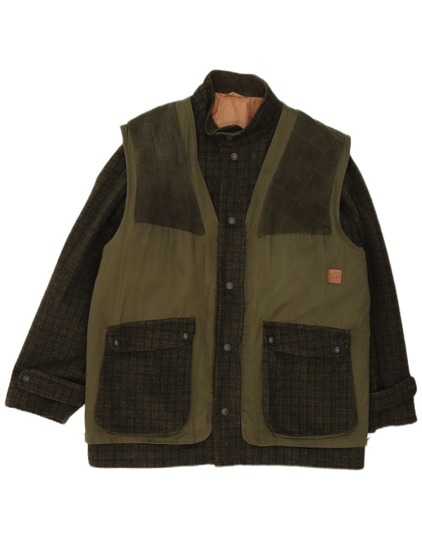 Jaqueta utilitária masculina Belfe & Belfe IT 54 2XL lã xadrez verde