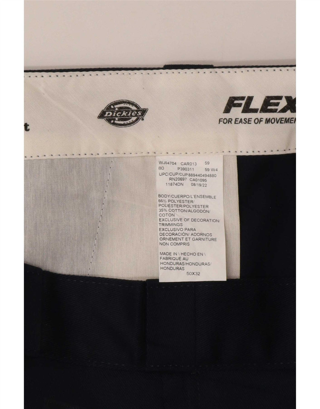 Calças Chino retas masculinas Dickies W50 L32 poliéster azul marinho