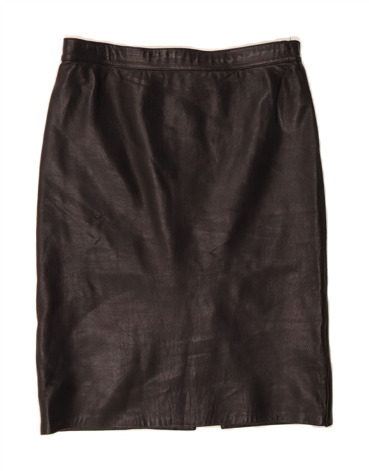 VINTAGE Womens Midi Leather Skirt W32 Large  Black Vintage Vintage and Second-Hand Vintage from Messina Hembry 