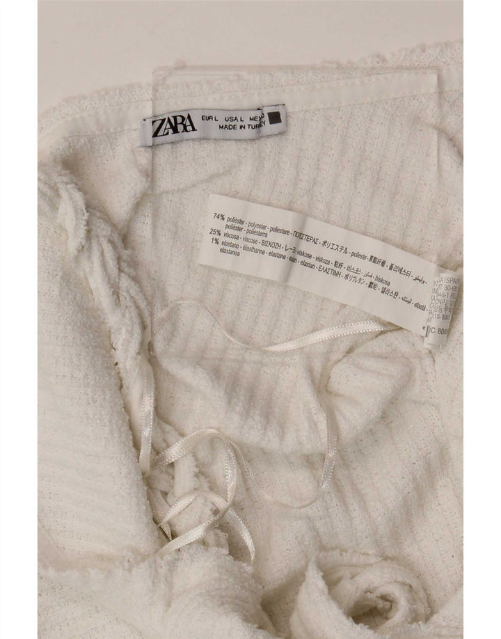 Vestido feminino sem mangas Zara UK 14 grande poliéster branco