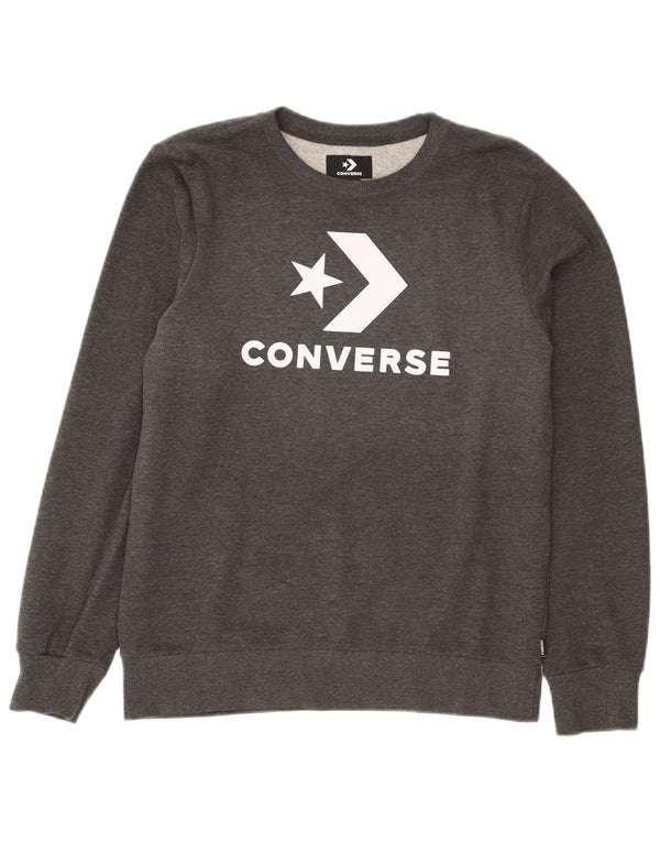 Suéter gráfico Converse Boys 13-14 anos XL cinza manchado de algodão