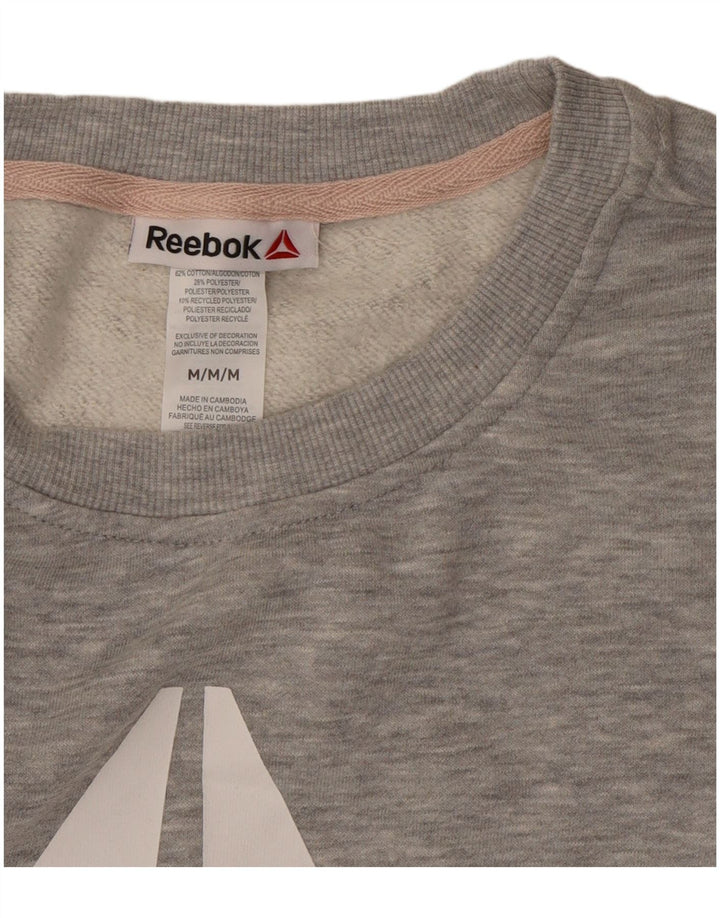 Reebok feminino gráfico moletom jumper UK 14 cinza médio colorblock