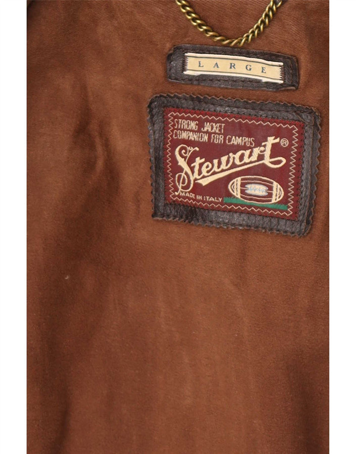 Jaqueta de couro masculina Stewart UK 40 grande marrom