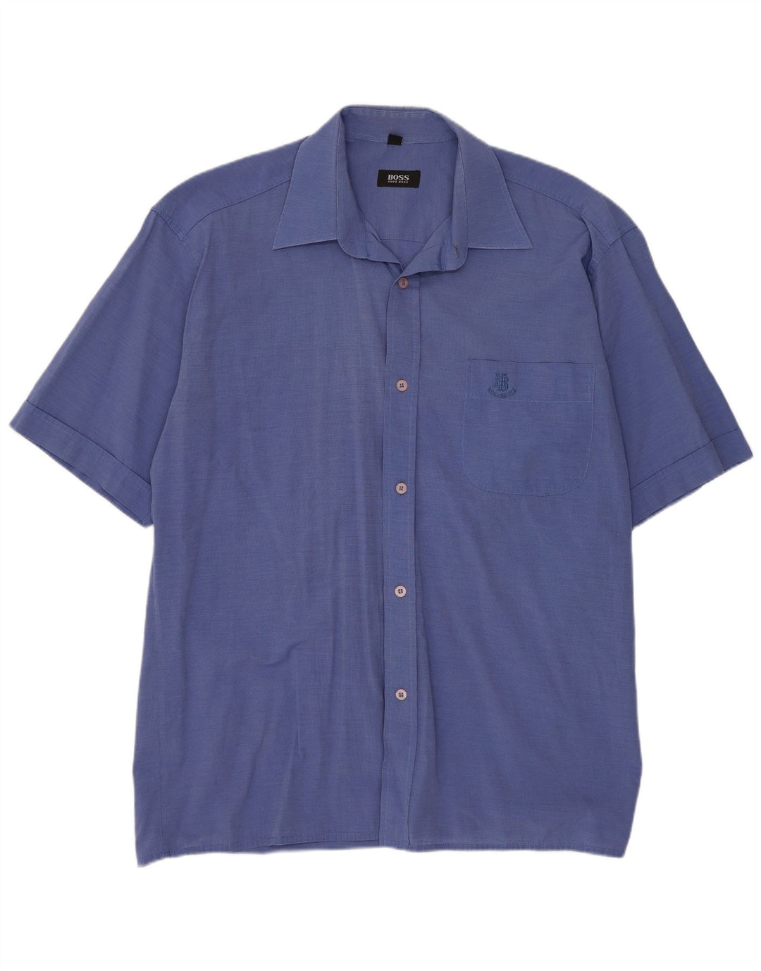 Camisa masculina Hugo Boss manga curta regular fit algodão azul médio