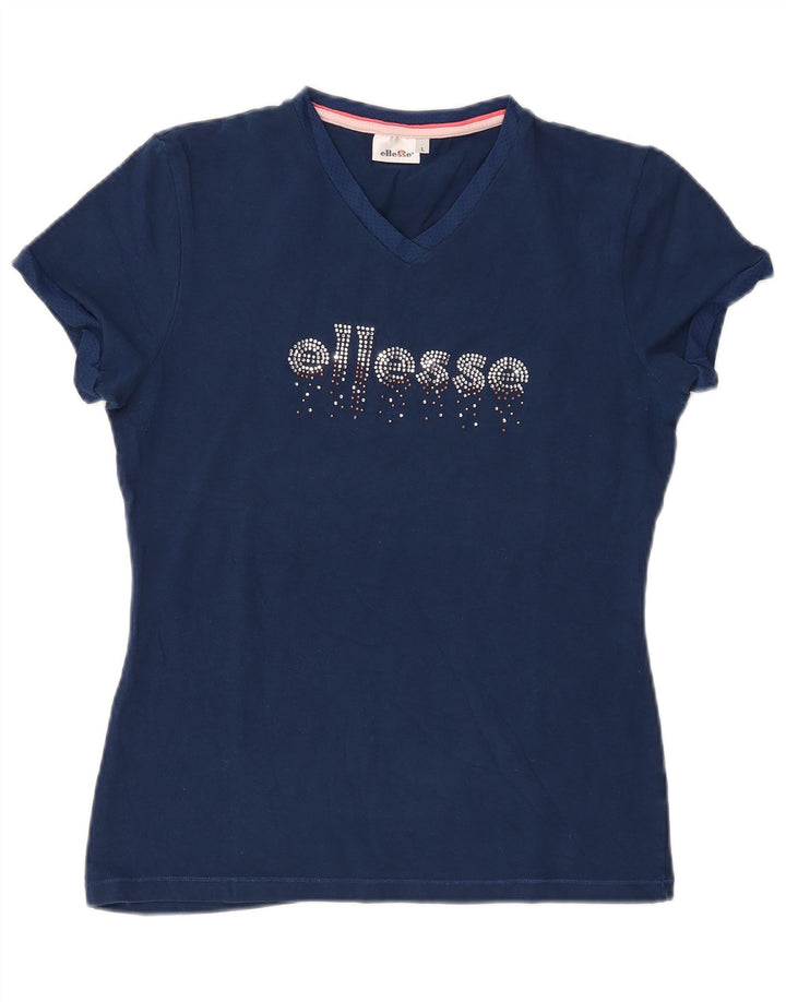 Camiseta feminina gráfica ELLESSE UK 14 grande algodão azul marinho
