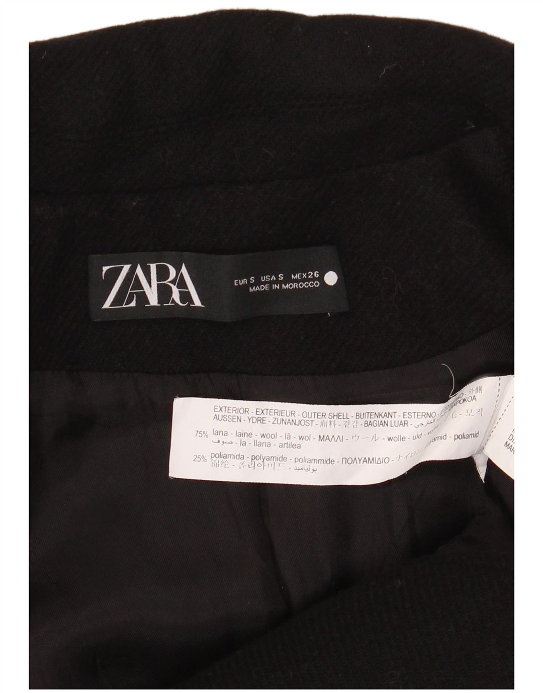 Sobretudo feminino Zara UK 10 pequeno lã preta