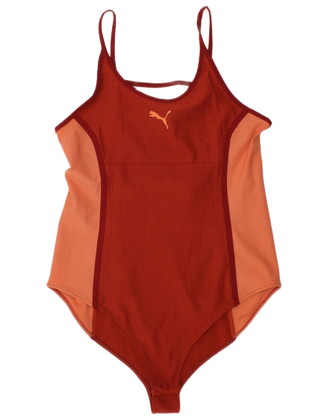 Roupa de banho feminina Puma médio laranja colorblock poliéster esportivo