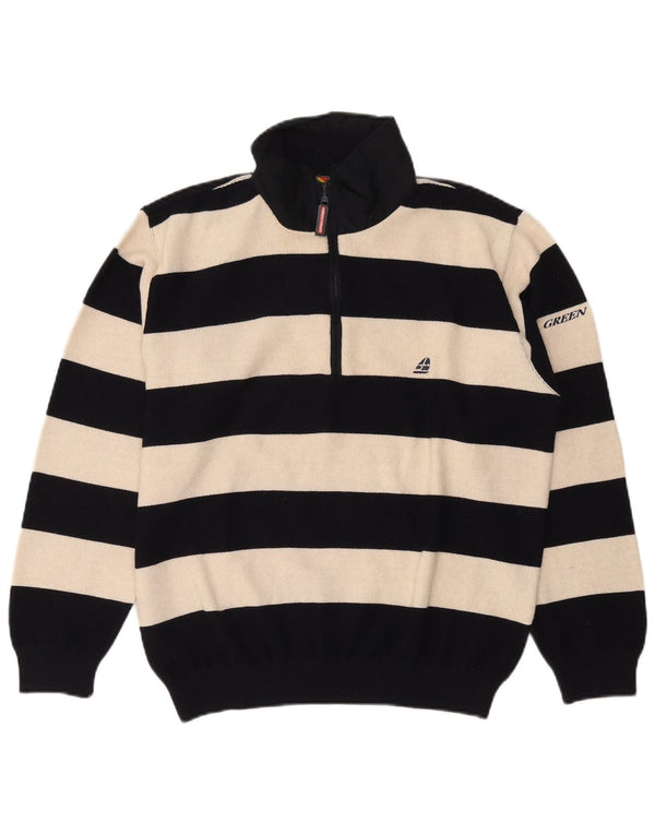 Suéter masculino Green Coast com zíper e gola IT 48 lã listrada preta média