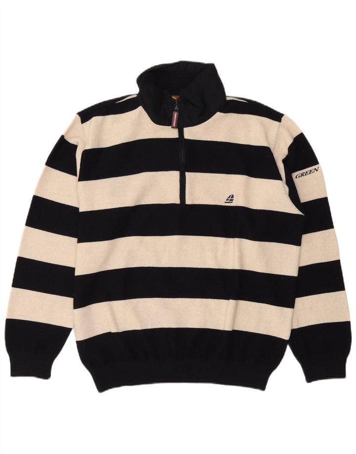 Suéter masculino Green Coast com zíper e gola IT 48 lã listrada preta média