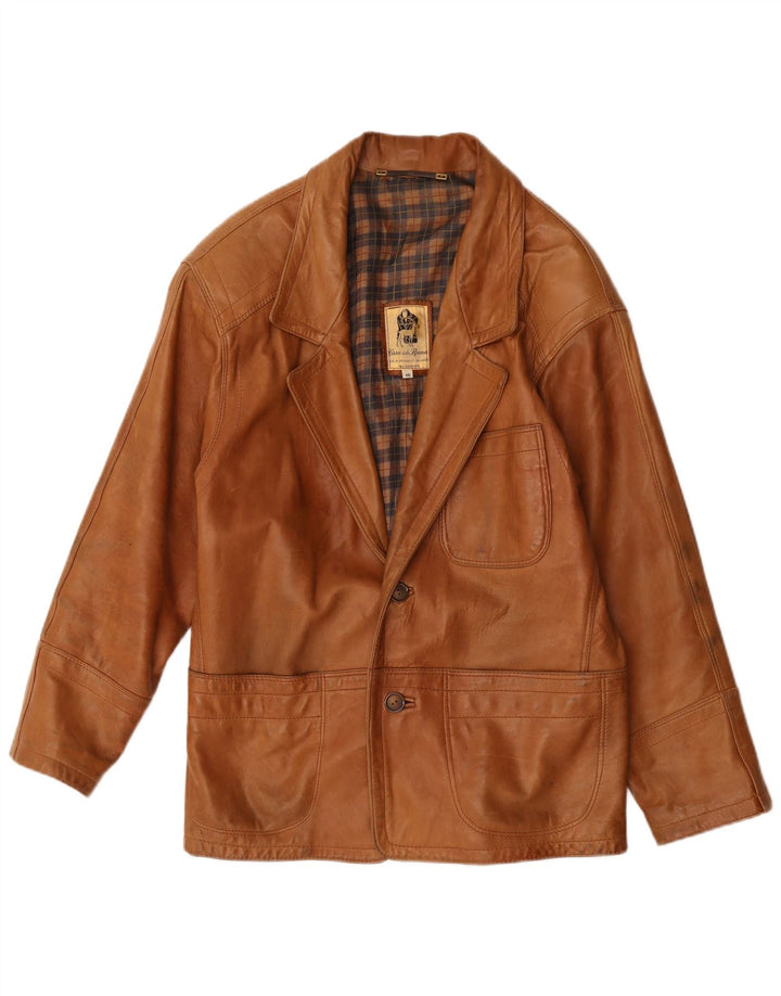 Jaqueta blazer masculina de couro com 2 botões Renna IT 46 pequena marrom