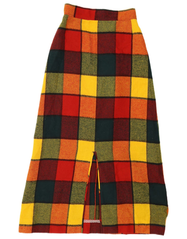 Saia maxi feminina David Smith EUA 8 médio W26 xadrez multicolorido