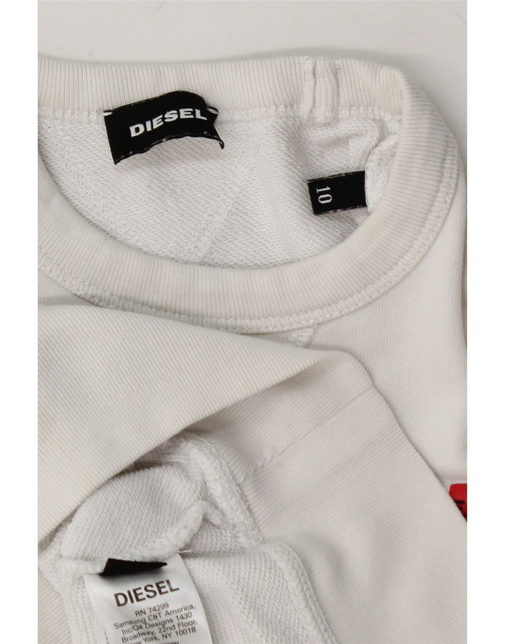 DIESEL Boys Graphic Sweatshirt Jumper 9-10 Years White Cotton Vintage Diesel and Second-Hand Diesel from Messina Hembry 