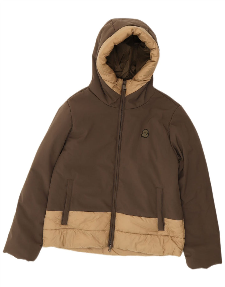 Jaqueta feminina acolchoada com capuz Invicta UK 14 bloco colorido marrom médio
