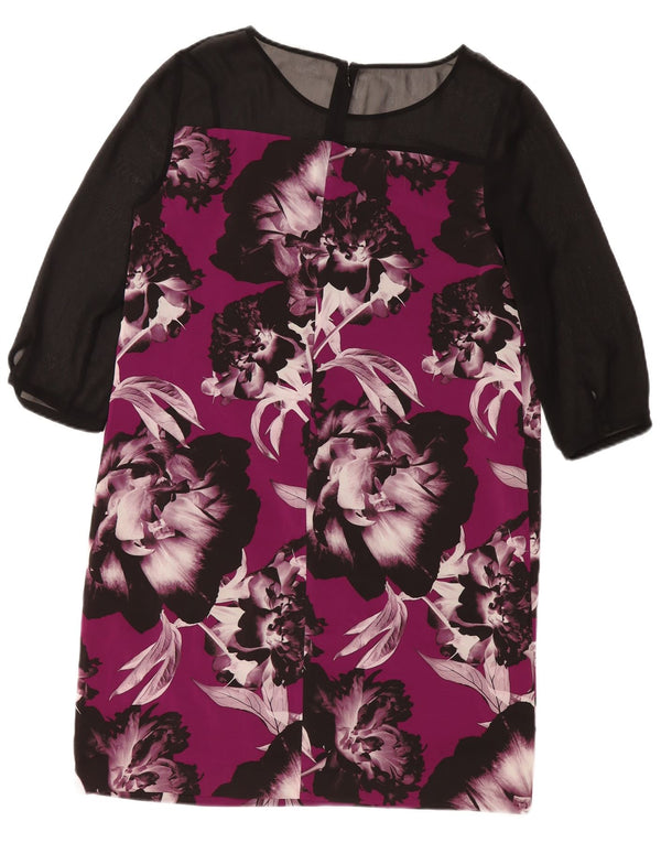 Vestido feminino Kaliko manga 3/4 Reino Unido 14 grande roxo floral poliéster