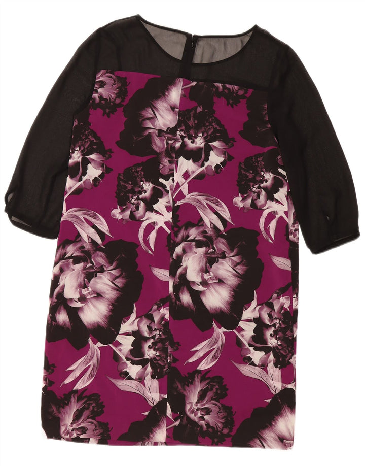 Vestido feminino Kaliko manga 3/4 Reino Unido 14 grande roxo floral poliéster