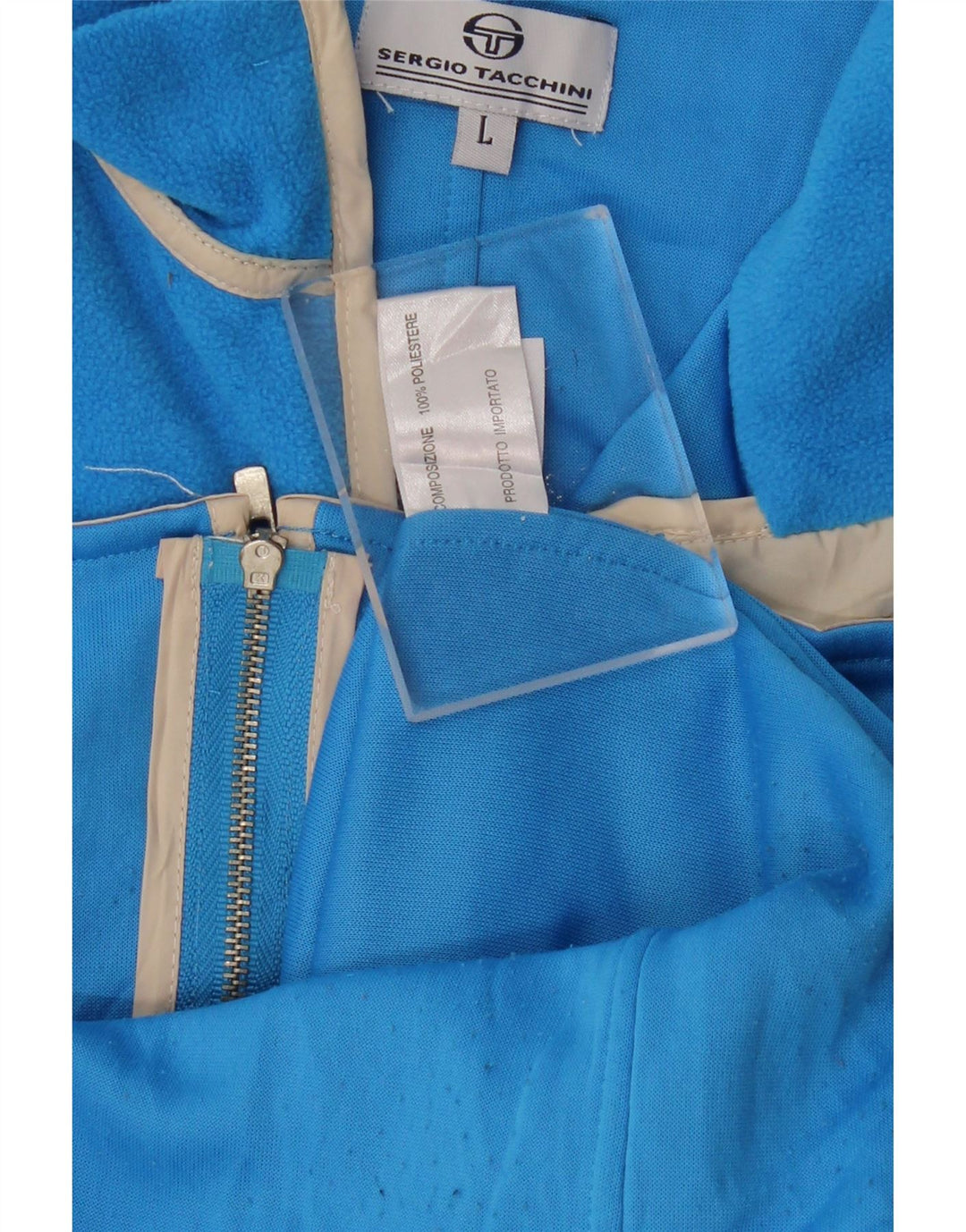 Jaqueta de lã feminina SERGIO TACCHINI UK 14 grande poliéster listrado azul