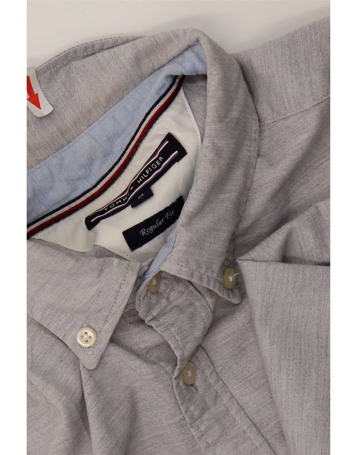Camisa masculina Tommy Hilfiger Regular Fit cinza médio algodão manchado