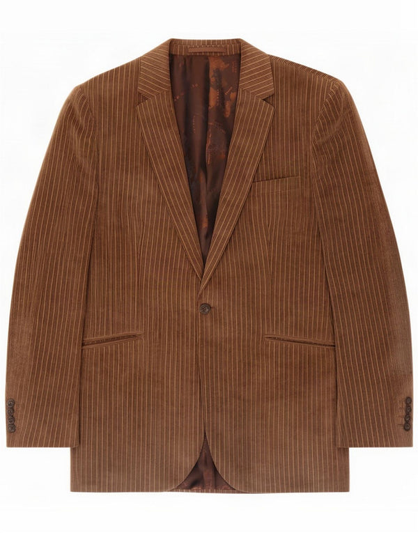 Jaqueta blazer masculina de veludo com 1 botão Remus Reino Unido 46 3XL listrada marrom