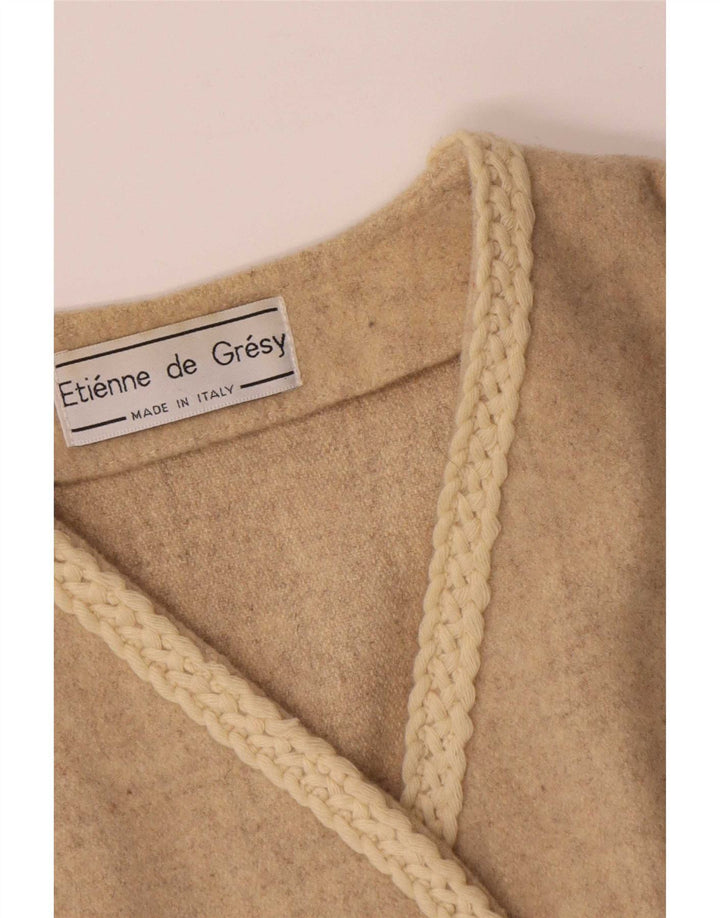 Colete feminino vintage Reino Unido 14 lã bege médio