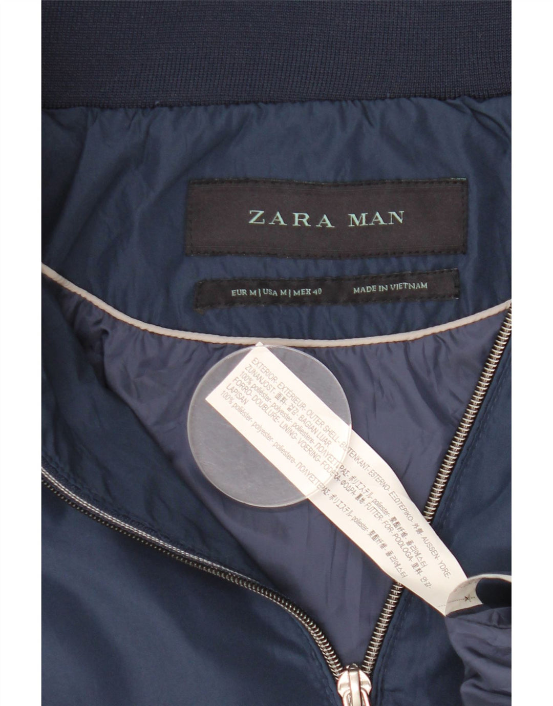 Jaqueta bomber masculina com capuz Zara UK 38 poliéster azul marinho médio