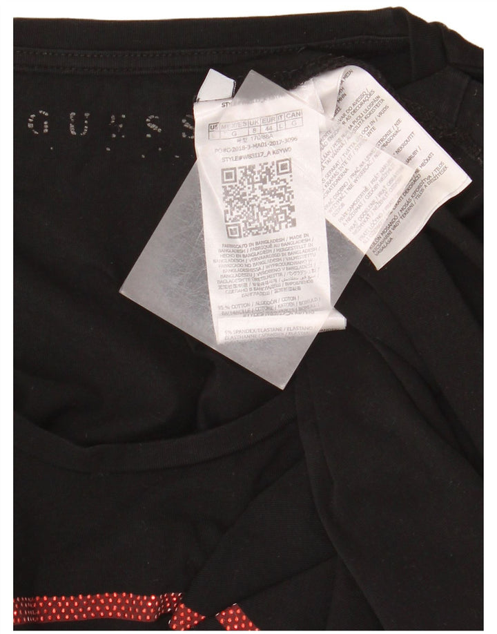 Camiseta feminina gráfica GUESS UK 8 pequena algodão preto
