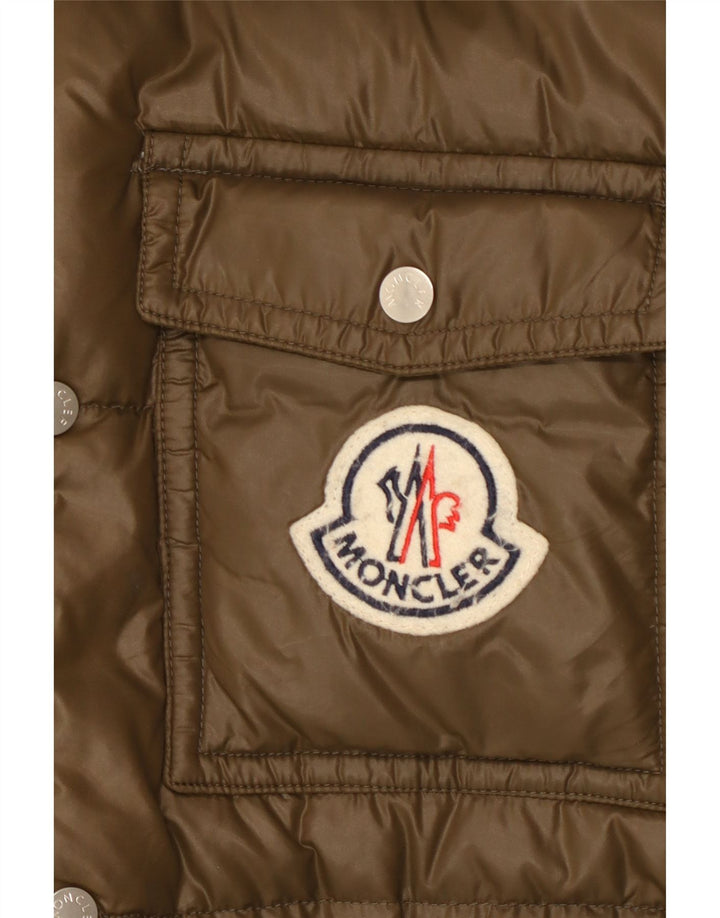 Moncler Jaqueta masculina acolchoada com capuz gráfico tamanho 5 2XL poliamida cáqui