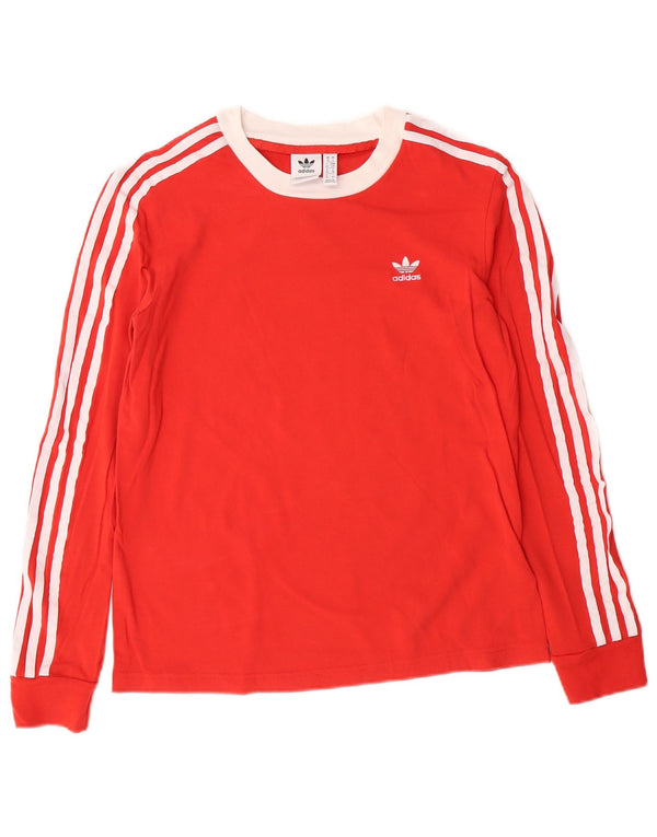 Adidas Womens Top Manga Longa UK 10 Pequeno Algodão Listrado Vermelho