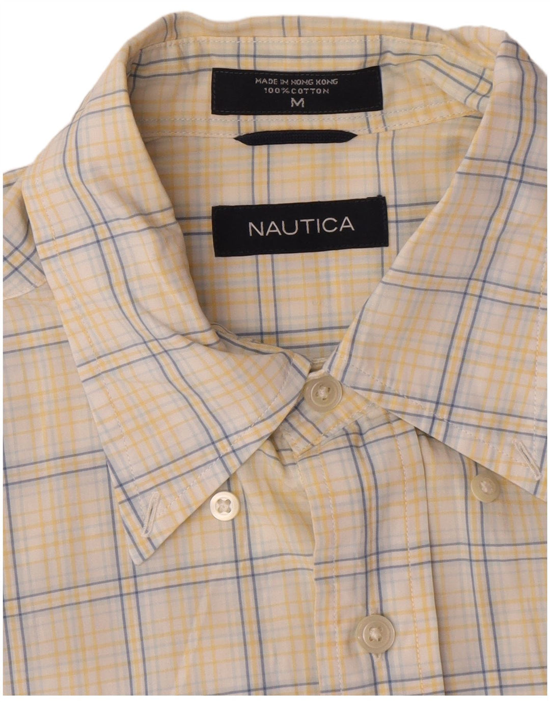 Camisa masculina Nautica de algodão xadrez amarelo médio