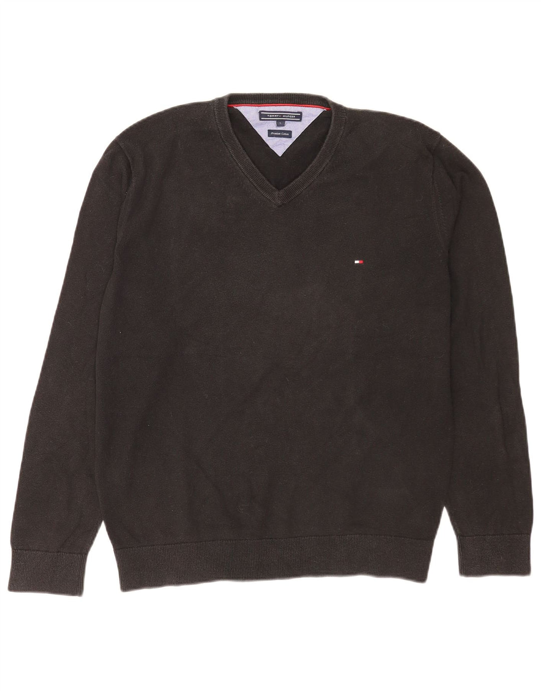 Suéter masculino Tommy Hilfiger com decote em V grande algodão preto