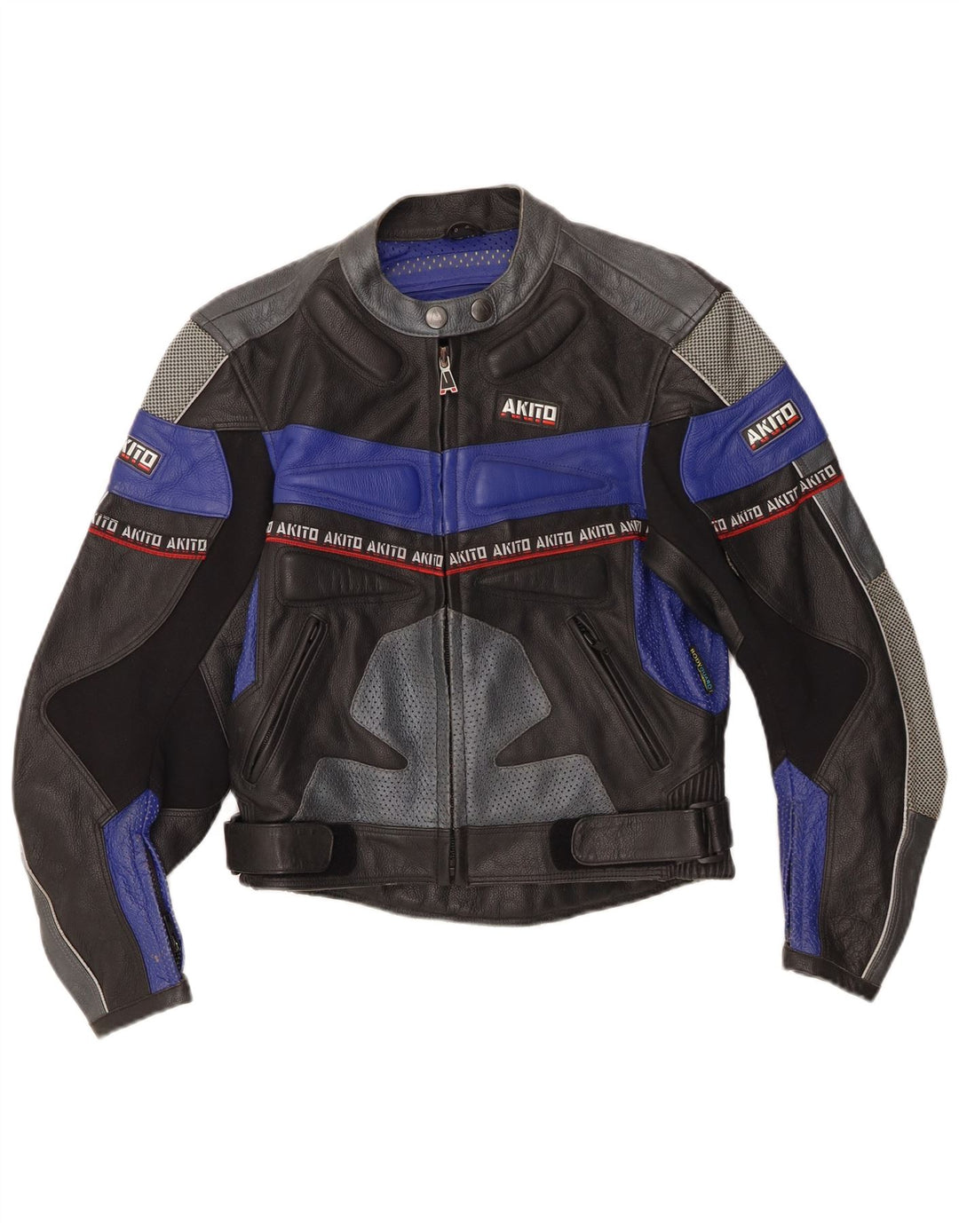 Jaqueta feminina Akito de couro gráfico Racer UK 12 bloco colorido preto médio