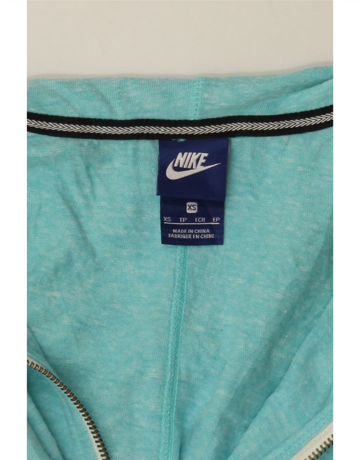 NIKE Womens Zip Hoodie Sweater UK 6 XS Blue Colourblock Cotton Vintage Nike and Second-Hand Nike from Messina Hembry 
