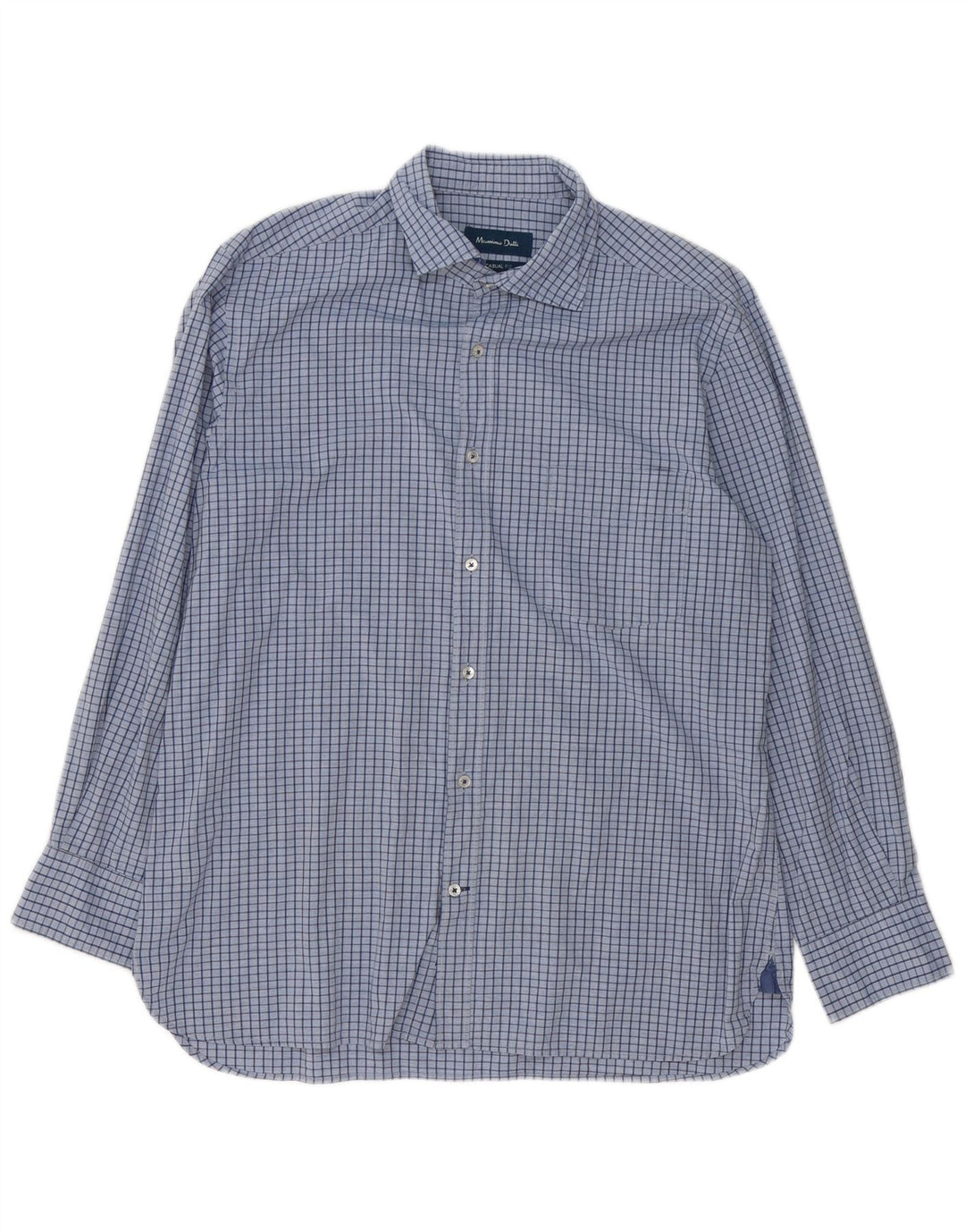 Camisa masculina Massimo Dutti casual fit grande algodão xadrez azul