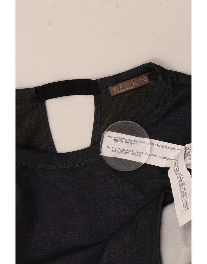 Camiseta feminina Zara Crop Top UK 14 poliéster cinza médio