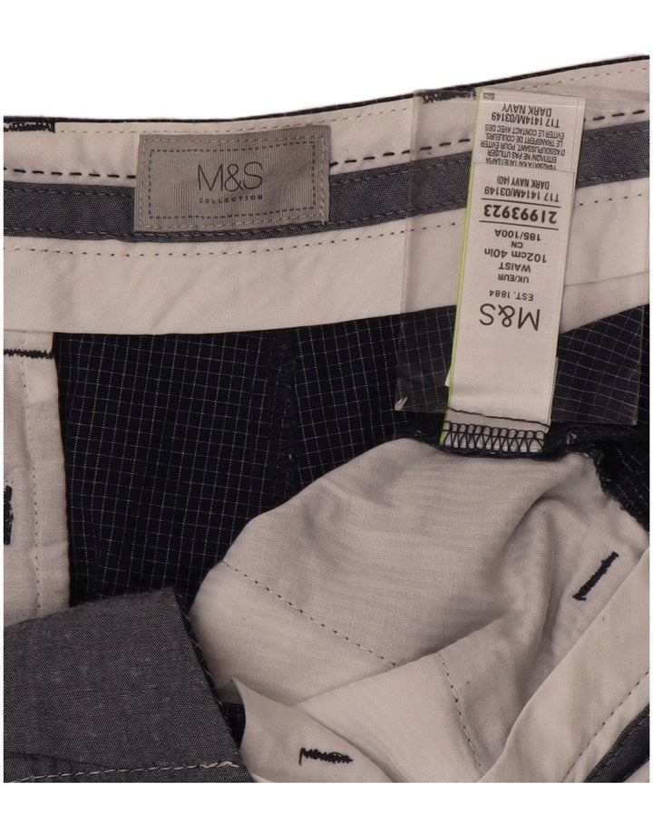 Shorts chino masculino Marks & Spencer W40 XL azul marinho xadrez algodão